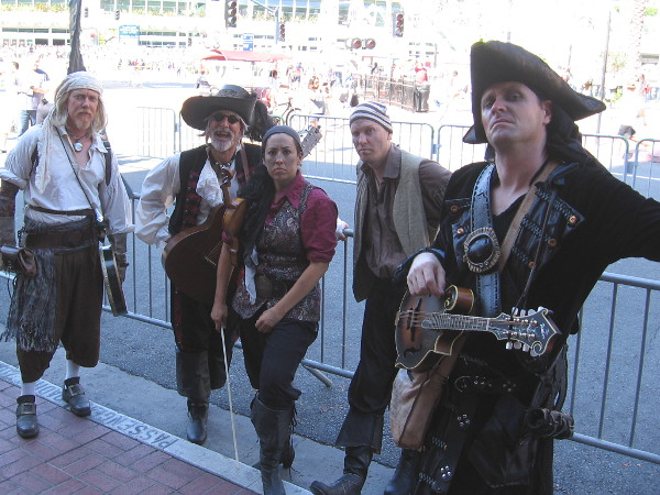 These tough-looking pirates are promoting Sea of Thieves, an upcoming video game for the Xbox.