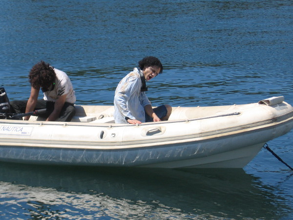 Hopefully zombies can't swim. Because a couple somehow found themselves in this small boat in San Diego Bay.
