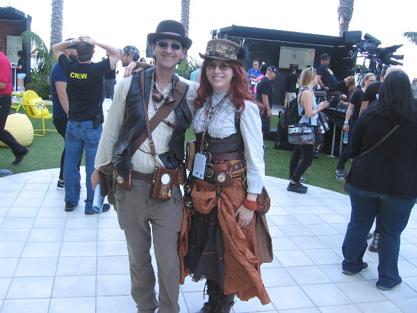 These guys walking through the Comic-Con HQ area were in steampunk costumes--no particular character.
