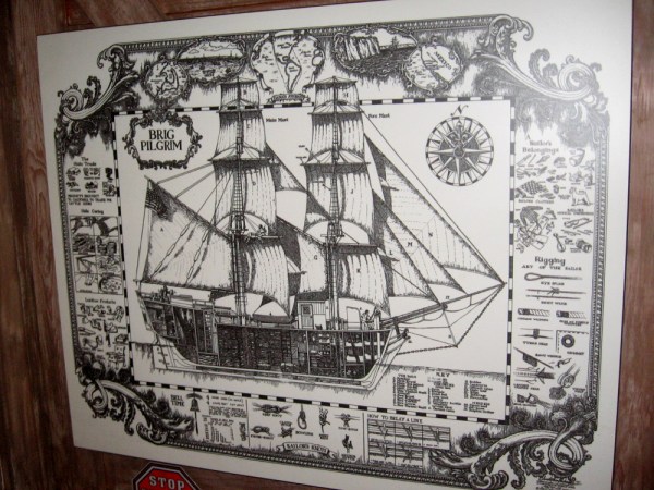 Diagram of the brig Pilgrim, made famous in Richard Henry Dana Jr.'s classic Two Years Before the Mast. Dana collected cattle hides up and down the California coast.