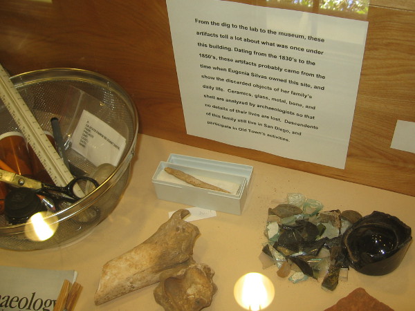 Archaelogists analyze each find, record every detail. These objects probably came from the time when Eugenia Silvas owned this site. Descendents still live in San Diego and are involved in Old Town's a