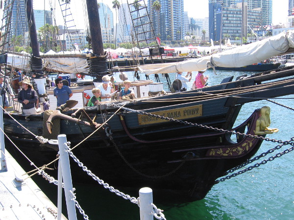 The tall ship Spirit of Dana Point is a replica of a 1770s privateer used during the American Revolution. It is based at the Ocean Institute up the coast in Dana Point, California.