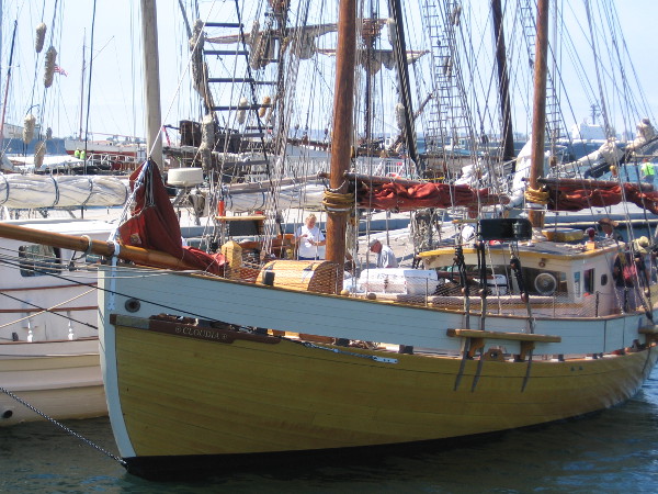 The Cloudia is an old wooden Norwegian top-sail ketch recently restored in San Diego. It is available for local sailing trips.