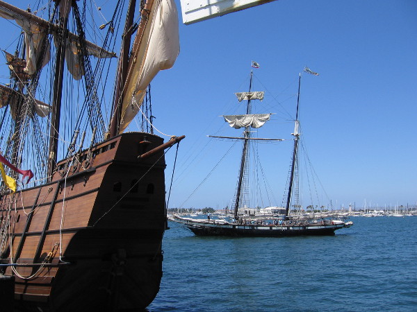 Californian sails in toward its docking place near the San Salvador. More cannon battles out on San Diego Bay will take place all Labor Day weekend!