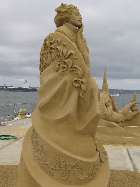 Side view of the stunning, award-winning sand sculpture on San Diego's B Street Pier.