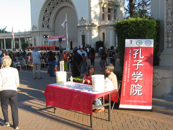 Table provides info about the Confucius Institute at San Diego State University. They co-sponsored the Moon Festival, along with the House of China in Balboa Park.