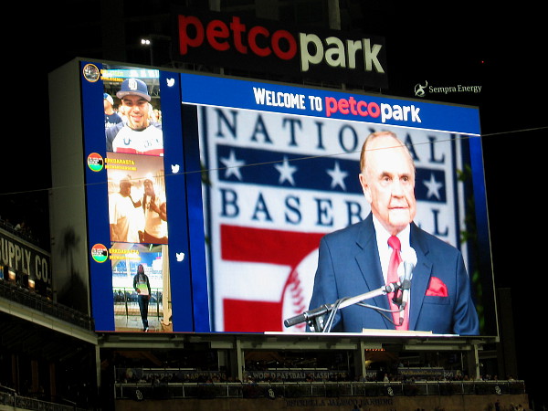 Image of Dick Enberg at the National Baseball Hall of Fame, where he was awarded the 2015 Ford C. Frick Award for broadcasting.