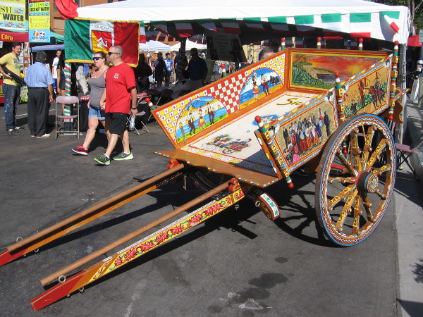A traditional Sicilian cart on display at 2016 Festa in San Diego's Little Italy.
