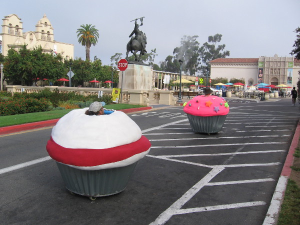 In the morning, before the Maker Faire officially opened, I spotted two cupcake cars heading through Balboa Park!