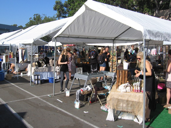 A bunch of Maker Faire exhibitors set up on Saturday morning in front of the San Diego Air and Space Museum in Balboa Park.