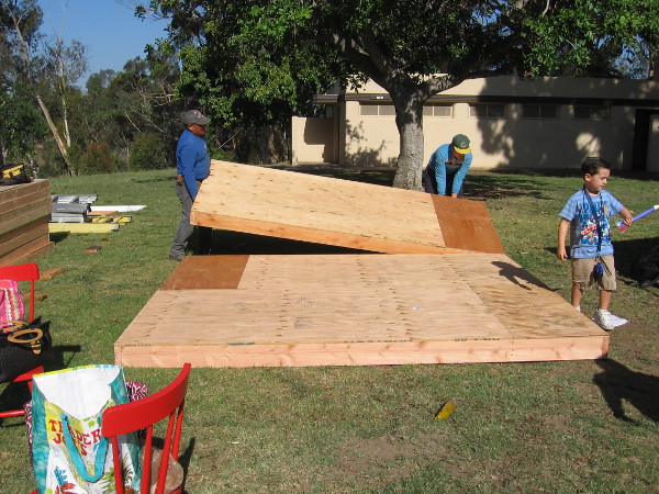 A tiny house would be built here during the Maker Faire weekend. When I first walked by, the floor was being laid down.