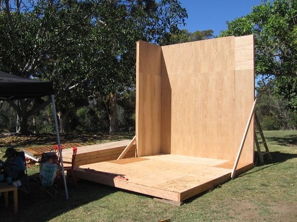 About an hour later, one wall was already up!