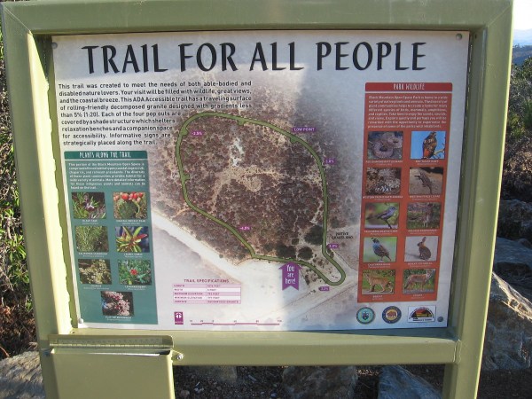 The Jas Arnold Trail For All People is an ADA Accessible loop composed of wheelchair-friendly decomposed granite. Four small shelters provide shade for those enjoying the views.
