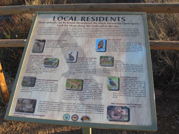 Another sign along the trail provides detailed information about some of the wildlife one might see.