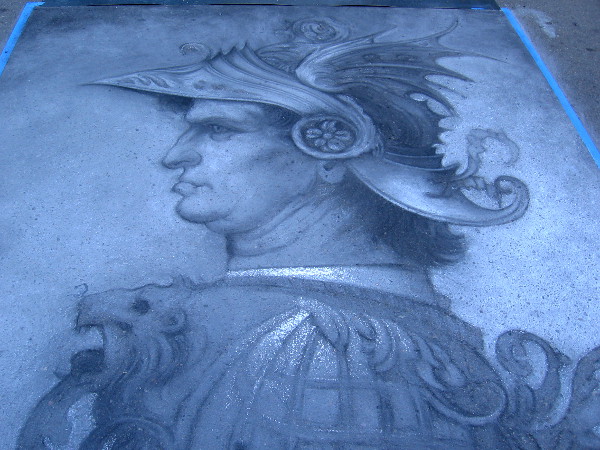 Francois Lariviere. An elaborate chalk figure created for 2016 Festa in Little Italy.