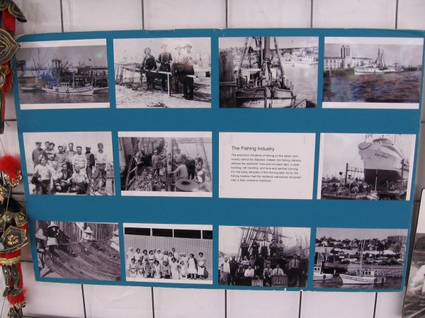 The fishing industry defined the residents' lives and included labor in boat building, net mending, and tuna and sardine canning.