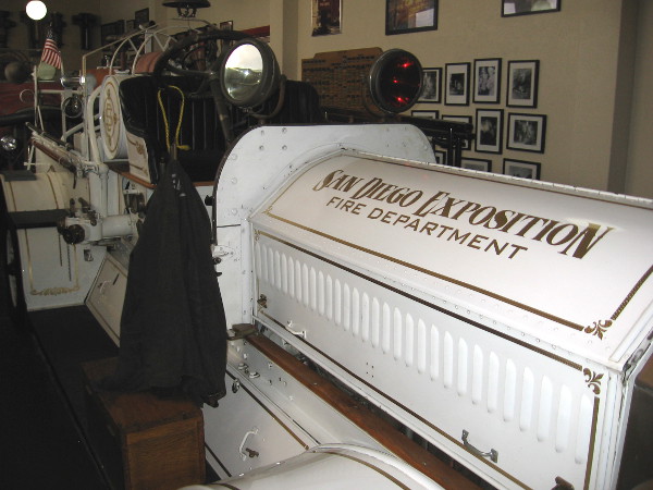 This white fire engine was stationed at the 1915 Panama-California Exposition in Balboa Park. It can be seen in old photographs and postcards.