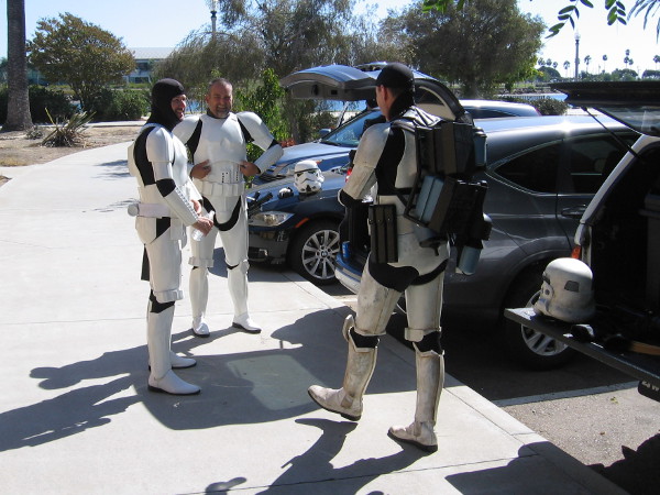 These Star Wars stormtroopers were caught without their helmets. They appear to be quite human! I believe they would be providing entertainment at a special event in NTC Park.