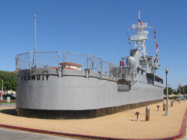 The USS Recruit is landlocked permanently at Liberty Station. Fondly called the USS Neversail, this ship set in concrete was used for training new Navy sailors.