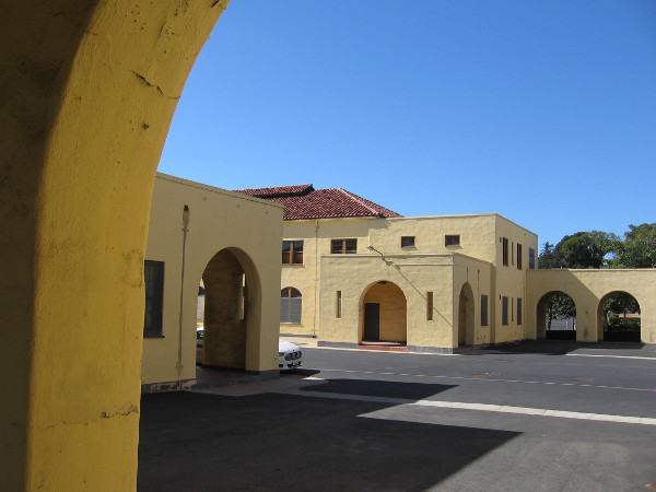 Photo of vacant old Naval Training Center buildings waiting to be restored and put to use commercially at Liberty Station.