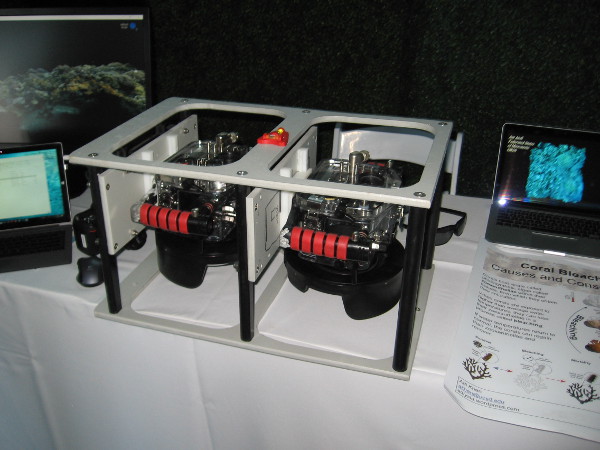 Some advanced visual equipment on display during the public debut of Research Vessel Sally Ride in San Diego. Multiple underwater photos can be taken in quick succession to form a 3-D model.