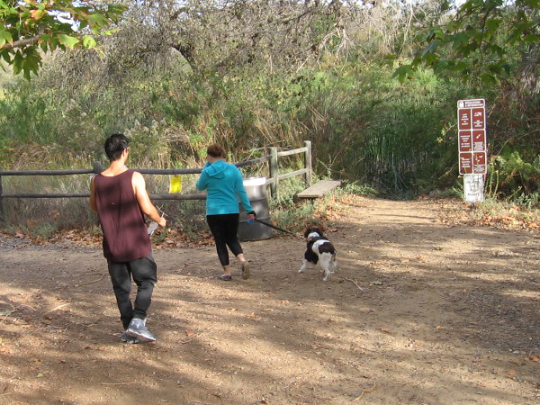 Hikers head from the Kumeyaay Campground at Mission Trails Regional Park toward a shady nature trail that runs beside Kumeyaay Lake.