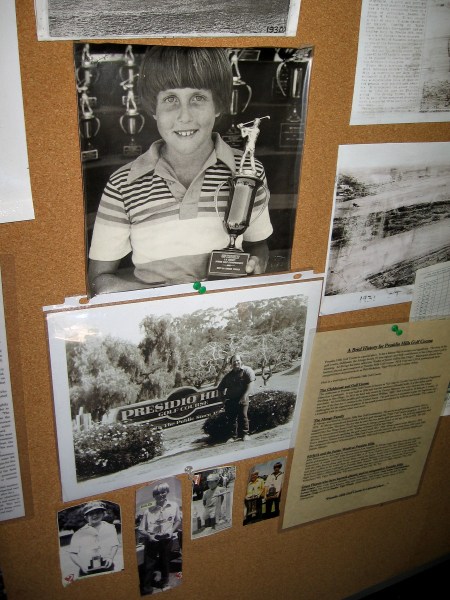 Various photos of Presidio Hills Golf Course history inside the Pro Shop. Phil Mickelson and Craig Stadler are two notable golfers from San Diego.