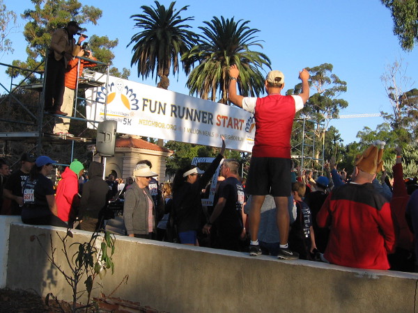 People get enthused a few minutes before the fun run begins.