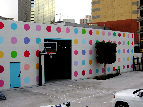 Colorful dots on the side of a building in downtown San Diego.