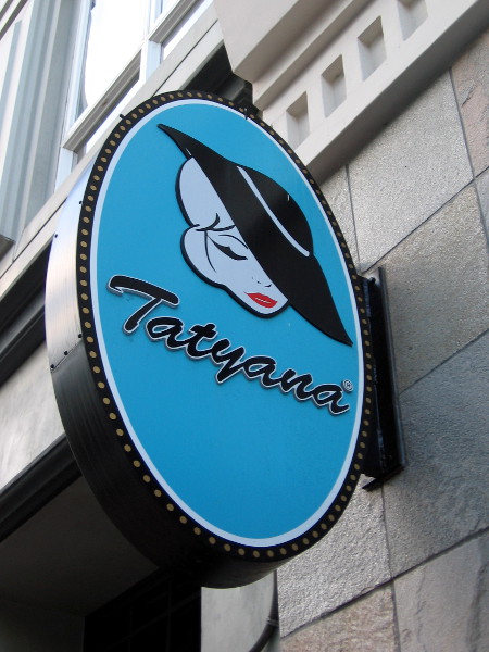 A stylish Tatyana on a Gaslamp shop's sign.