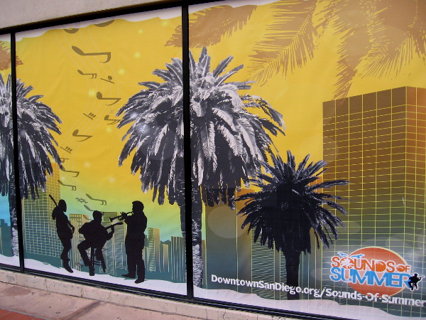 The sounds and sunshine of summer linger on a building in downtown San Diego.