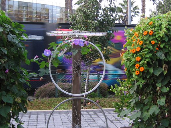A San Diego trolley runs along the Martin Luther King Jr. Promenade near The New Children's Museum's Garden Project.