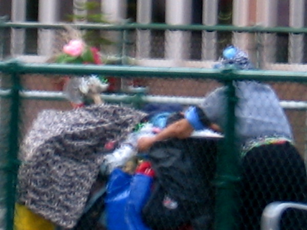 As I sat at the Seaport Village trolley station this morning, a homeless person with a bouquet of flowers passed in the distance.