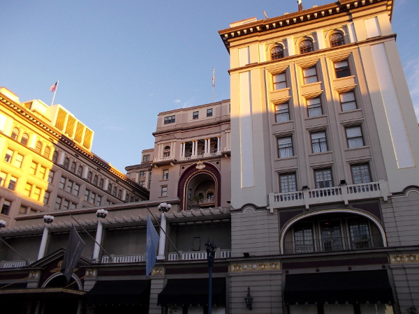 The historic U.S. Grant Hotel with splashes of morning light.