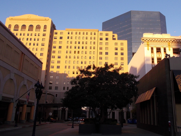 Light shines on the Westin San Diego Gaslamp Quarter building.