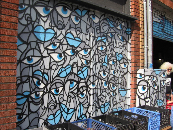 Jumbled eyes, lips and faces in this cool street art at the Thrift Trader in North Park.