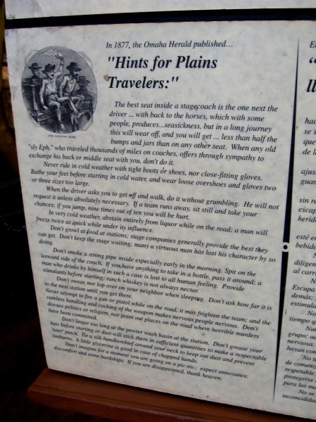 Article from the Omaha Herald published in 1877 provides Hints for Plains Travelers. When the driver asks you to get off and walk, do it without grumbling!