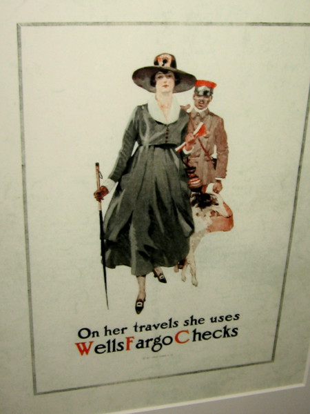 On her travels she uses Wells Fargo Checks.