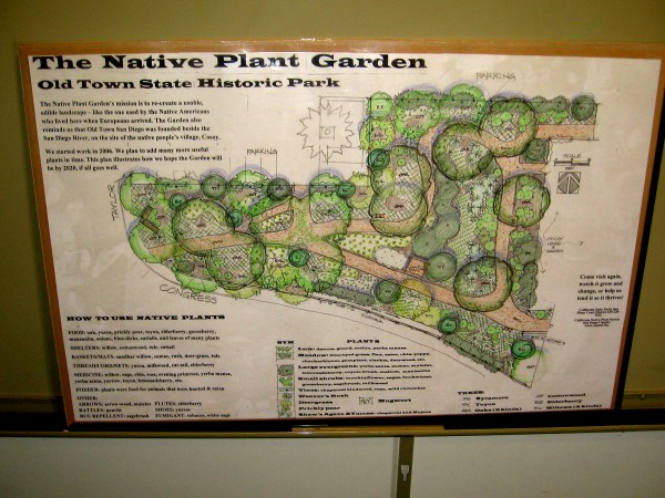 Plans of the Native Plant Garden in Old Town State Historic Park. Included are species used by the Native American Kumeyaay for food, shelter and medicine. Their village Cosoy was located here.