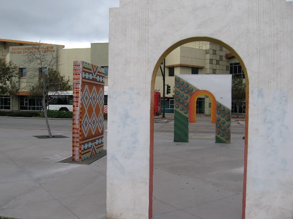 Another photo through the arches. The Southwestern College Higher Education Center stands across National City Boulevard.