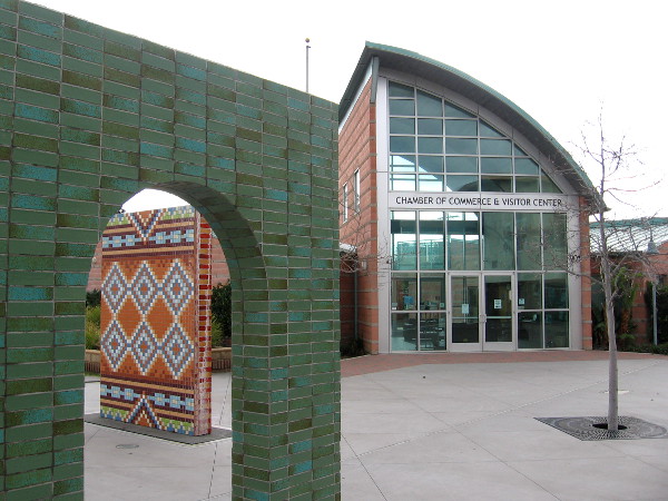 The National City Chamber of Commerce and Visitor Center is located near the public art arches.