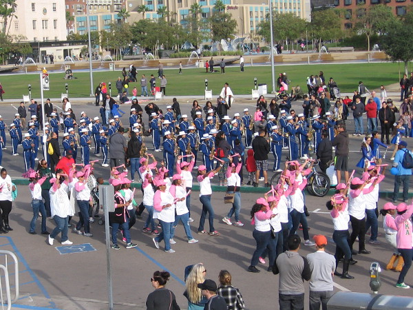 From our cool vantage point above the starting point, sometimes the big event seemed like two parades in one!