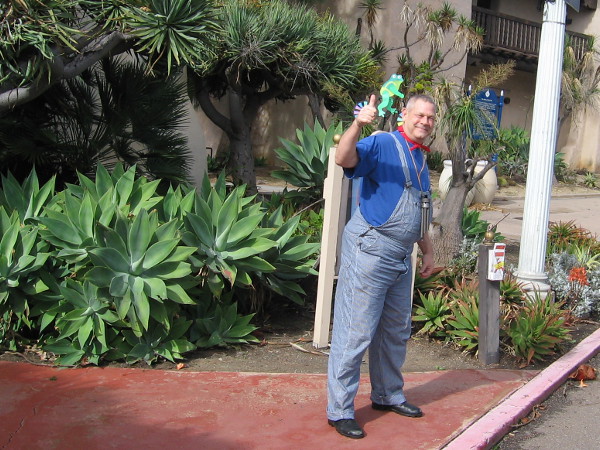 This is Engineer Joe. He was blowing a train whistle to attract an audience. He is performing at the Marie Hitchcock Puppet Theatre! The super nice guy told me that this puppet theater has been in continuous operation since 1948! He also said Marie Hitchcock created the puppets used by the San Diego Zoo to feed California Condor chicks, saving the species from extinction!