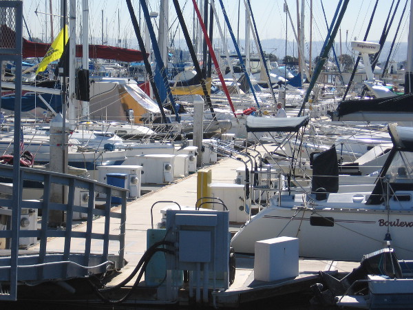 Hundreds of sailboats and pleasure craft in the Chula Vista Yacht Harbor await an opportunity to glide across San Diego Bay.