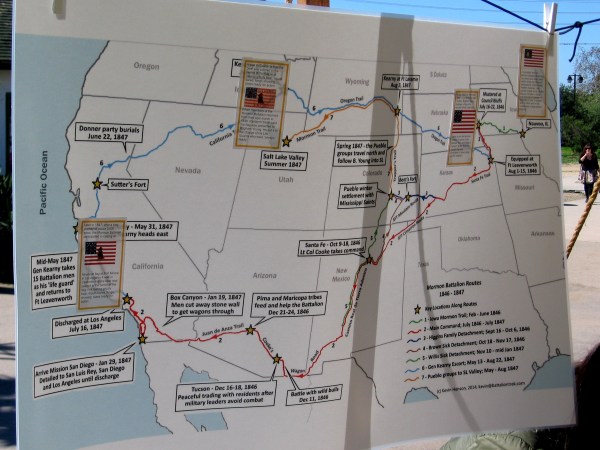 Map shows Mormon Battalion Routes 1846 - 1847. The soldiers, recruited by the U.S. Army to fight in the Mexican-American War, undertook the longest military march in United States history.