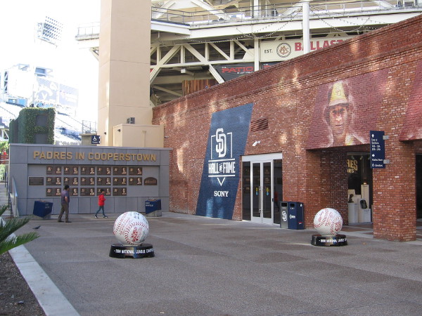 Look what I found! These must be new. Two huge baseballs at Petco Park near the Padres Hal of Fame.