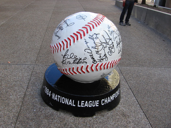 One huge baseball has the autographs of the 1984 National League Champion Padres!