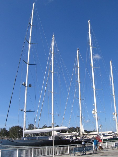 Two superyachts behind the convention center have really, really, REALLY high masts!
