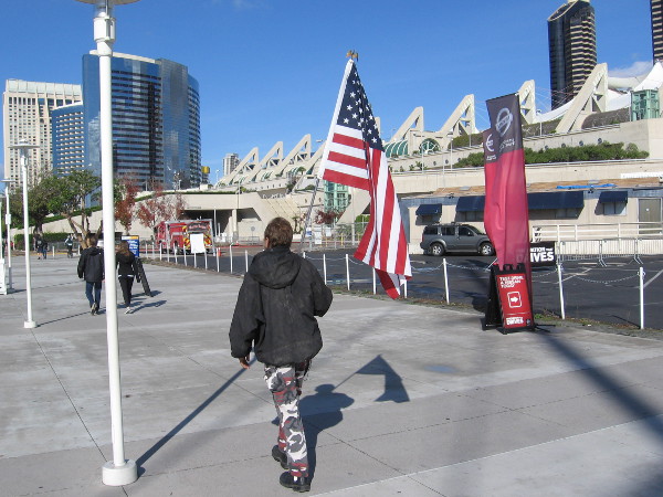 I saw this guy walking along with a large flag. I didn't think to pursue him and ask why.