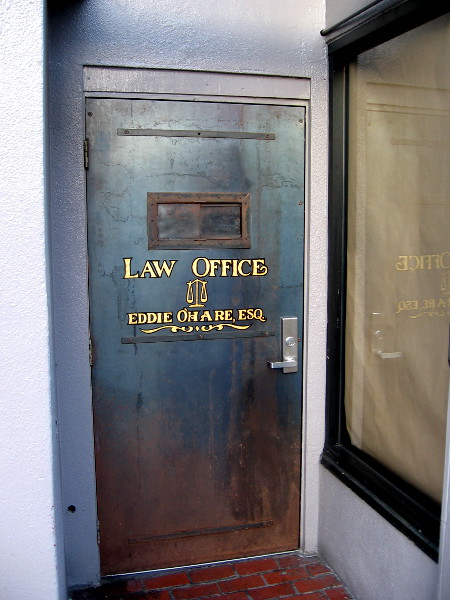 Mysterious door in San Diego's Gaslamp Quarter reads: Law Office Eddie O'Hare, Esquire. It's actually the entrance to a sneaky speakeasy, containing the underground 1920's themed Prohibition Lounge!